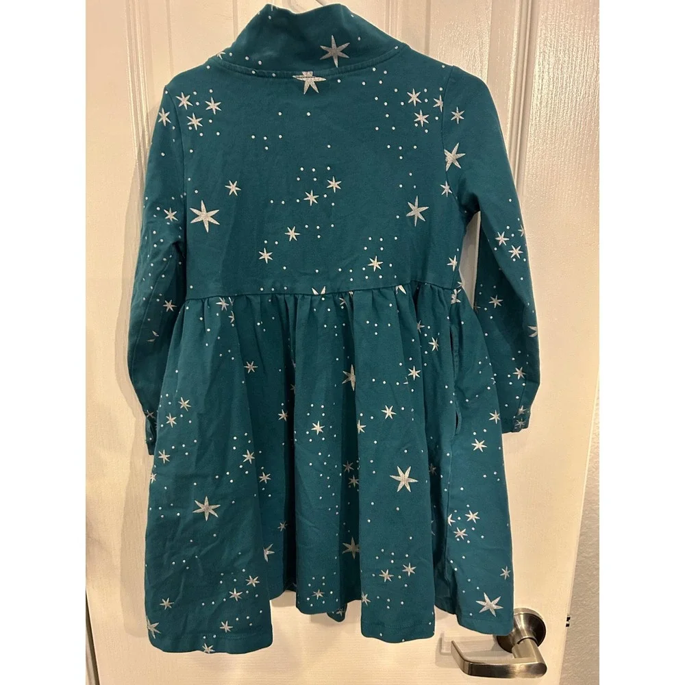 Hanna Andersson Kids Teal Green Silver Star Mock Neck Long Sleeve Pocket 5 k7075